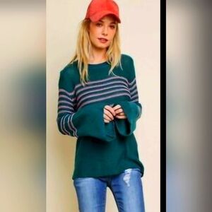 Umgee Pink Lemonade Striped Sweater Green and Pink Lined With Gloves Size M